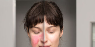 Trądzik różowaty - kobieta przed i po leczeniu